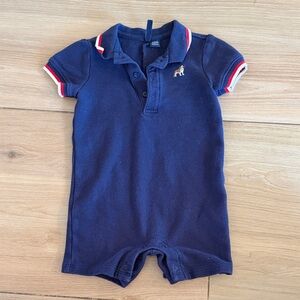 Janie‎ and Jack Navy Blue Polo Romper with Red and White Trim